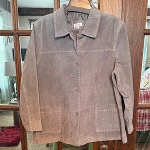 Denim & Co Womens 1X Grey Suede Leather Jacket Contrast Stitch Button Front Coat